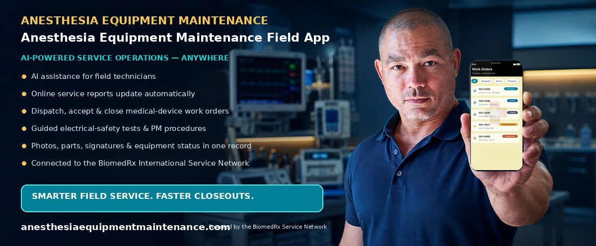 Anesthesia Equipment Field — AI-powered field-service mobile app; automatic online service reports, work-order dispatch, and closeout